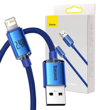 Baseus Crystal Cable USB 3 vers Lightning 2.4A 1.2M Bleu
