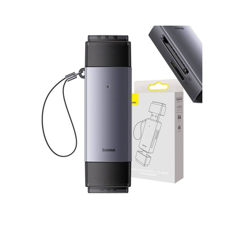 Baseus Lite Lecteur Carte SD TF USB et USB-C Gris Adaptateur Reconditionné