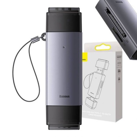 Baseus Lite Lecteur Carte SD TF USB et USB-C Gris Adaptateur Reconditionné