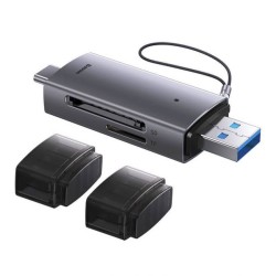 Baseus Lite Lecteur Carte SD TF USB et USB-C Gris Adaptateur Reconditionné