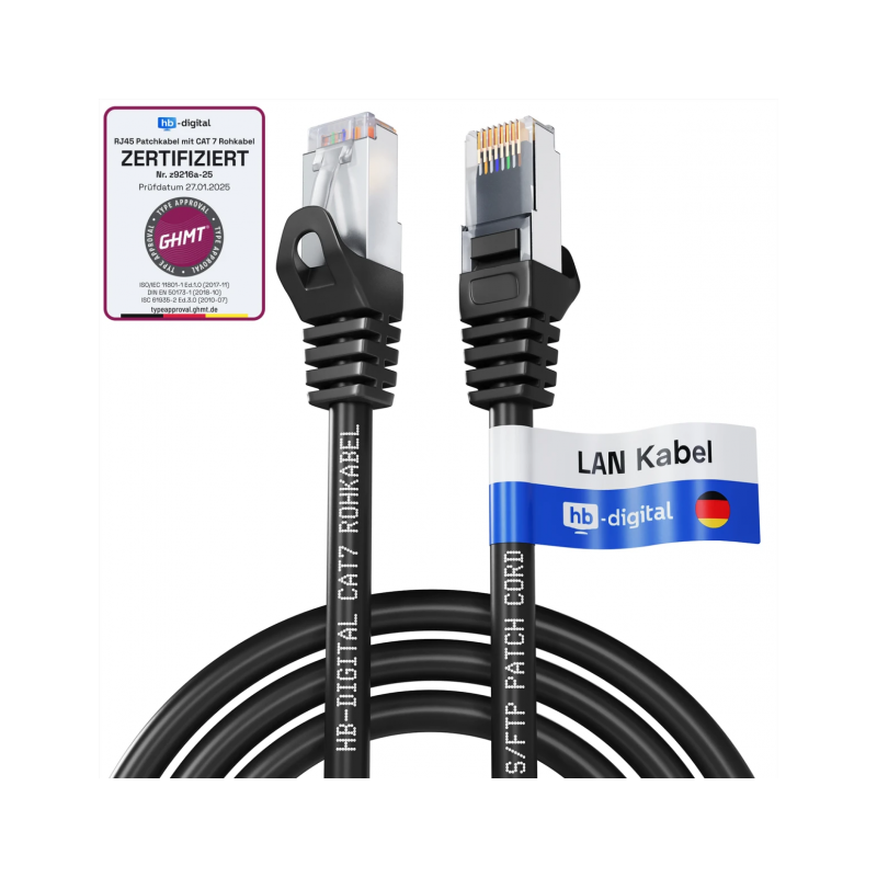 Câble Ethernet RJ45 S/FTP Métal CAT 7 15 m Noir Câble Réseau Reconditionné