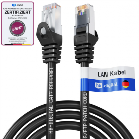 Câble Ethernet RJ45 S/FTP Métal CAT 7 15 m Noir Câble Réseau Reconditionné