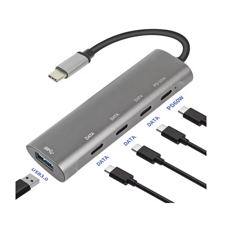 Hub Multifonction USB-C vers PD HUB 5 en 1 Gris Hub USB Type-C Reconditionné