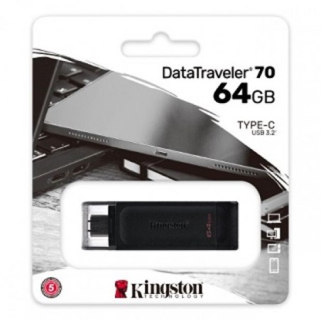 Kingston DataTraveler 70 USB-C 64 Go Noir Clé USB Reconditionnée