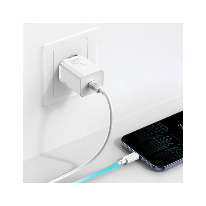 Chargeur Rapide Baseus USB-C 20W + Cable Lightning Blanc
