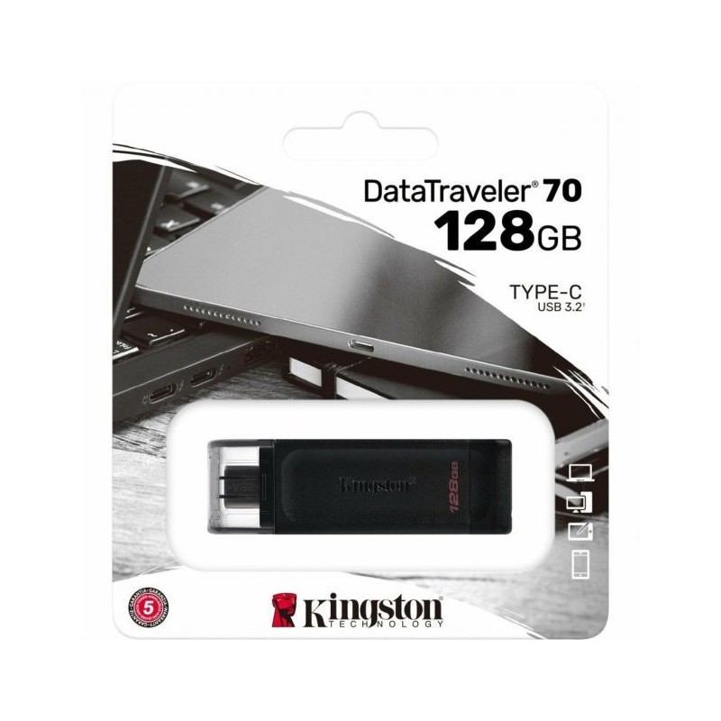 Kingston DataTraveler 70 USB-C 128 Go Noir Clé USB Reconditionnée