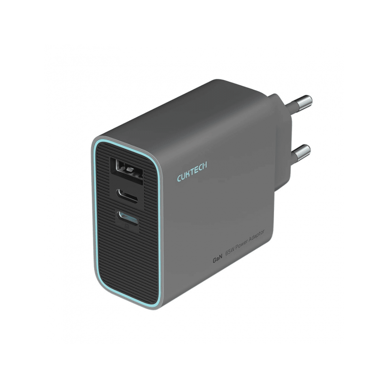 Cuktech Chargeur Rapide USB-C 65W 3 Ports Gris Chargeur Secteur Reconditionné
