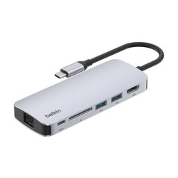 Belkin Hub USB-C 6 en 1 Gris Adaptateur Multiconnexion Reconditionné