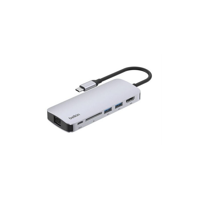 Belkin Hub USB-C 6 en 1 Gris Adaptateur Multiconnexion Reconditionné