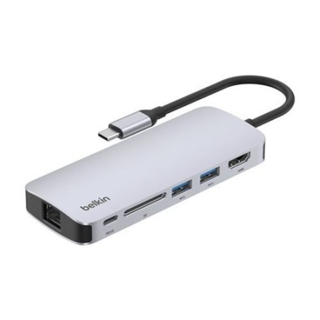 Belkin Hub USB-C 6 en 1 Gris Adaptateur Multiconnexion Reconditionné